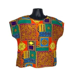 TR Bentley Baroque Geometric Blouse (Size: Large, Color: Multi/Red/Gold)